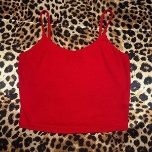 SHEIN Red Ribbed V-Neck Cropped Tank Top